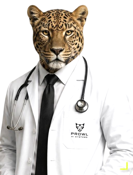 Anthropomorphic jaguar physician in a white coat representing healthcare automation